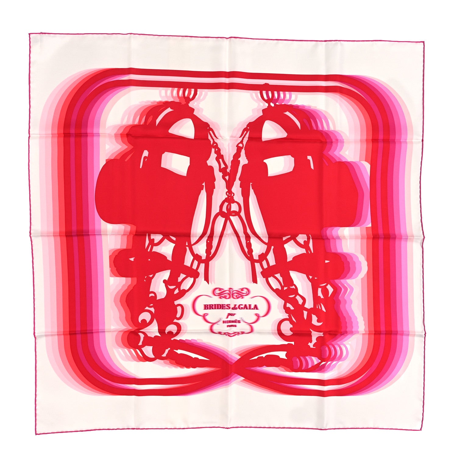 Hermes Silk Brides De Gala Shadow Scarf 90 White Rouge Rose Vif 1 of 4