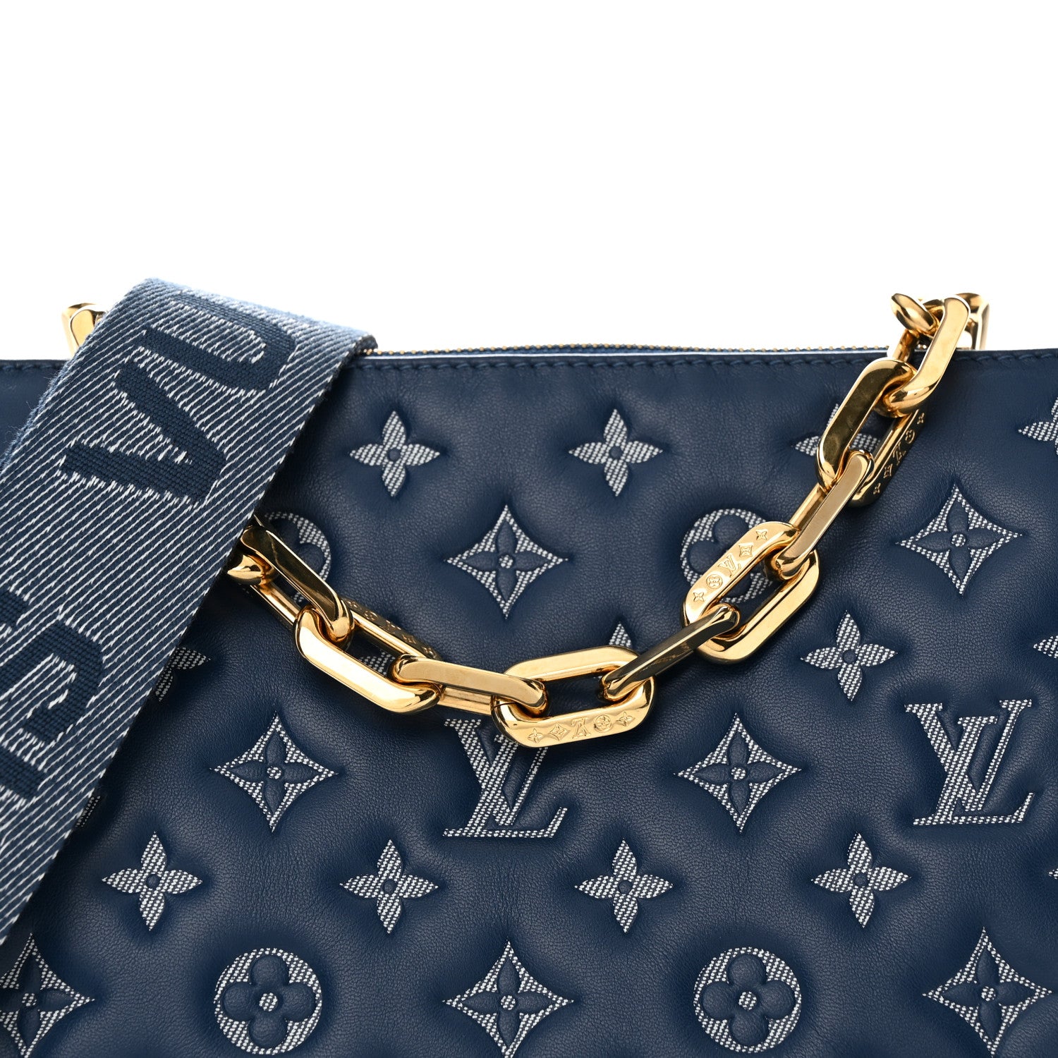 Louis Vuitton Lambskin Embossed Monogram Coussin PM Denim Blue 7 of 10