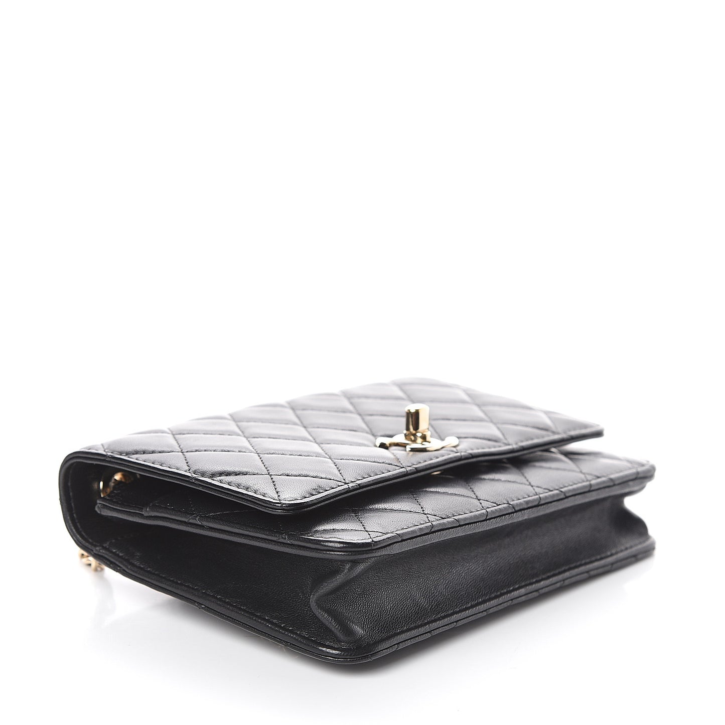 Lambskin Quilted Trendy CC Wallet On Chain WOC Black