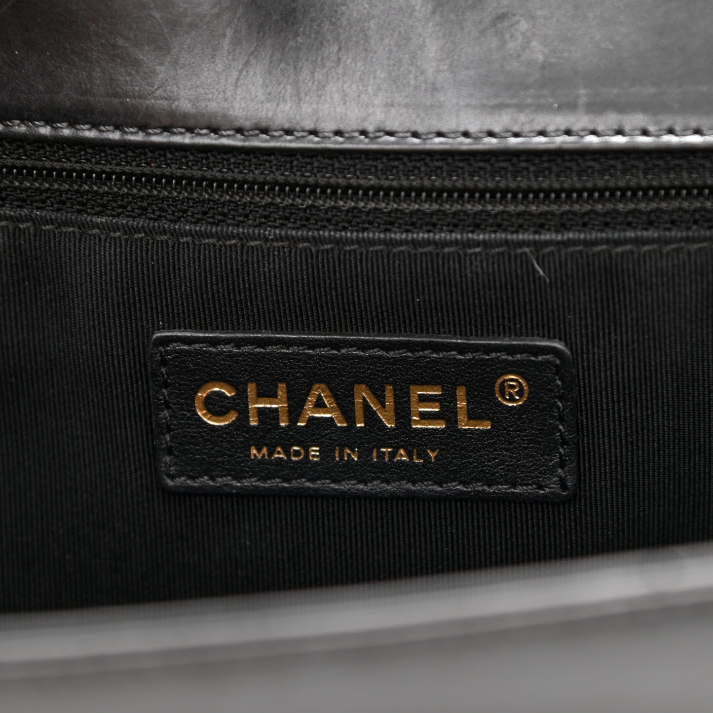 Glazed Calfskin Large Boy Flap Black