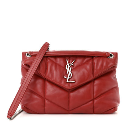 Saint Laurent Lambskin Quilted Small Loulou Puffer Monogram Chain Satchel Red 1 of 12