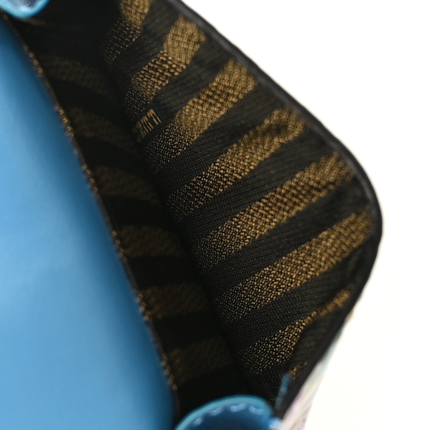 Fendi X SARAH COLEMAN Vitello Liberty Ceylon Micro FF Fish Eye Embossed Tri-Fold Wallet Multicolor Cyber Blue 6 of 9