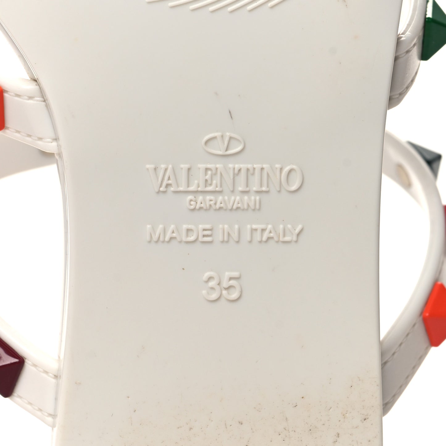 VALENTINO GARAVANI PVC Jelly Rockstud Caged Flat Thong Sandals 35 White Multicolor