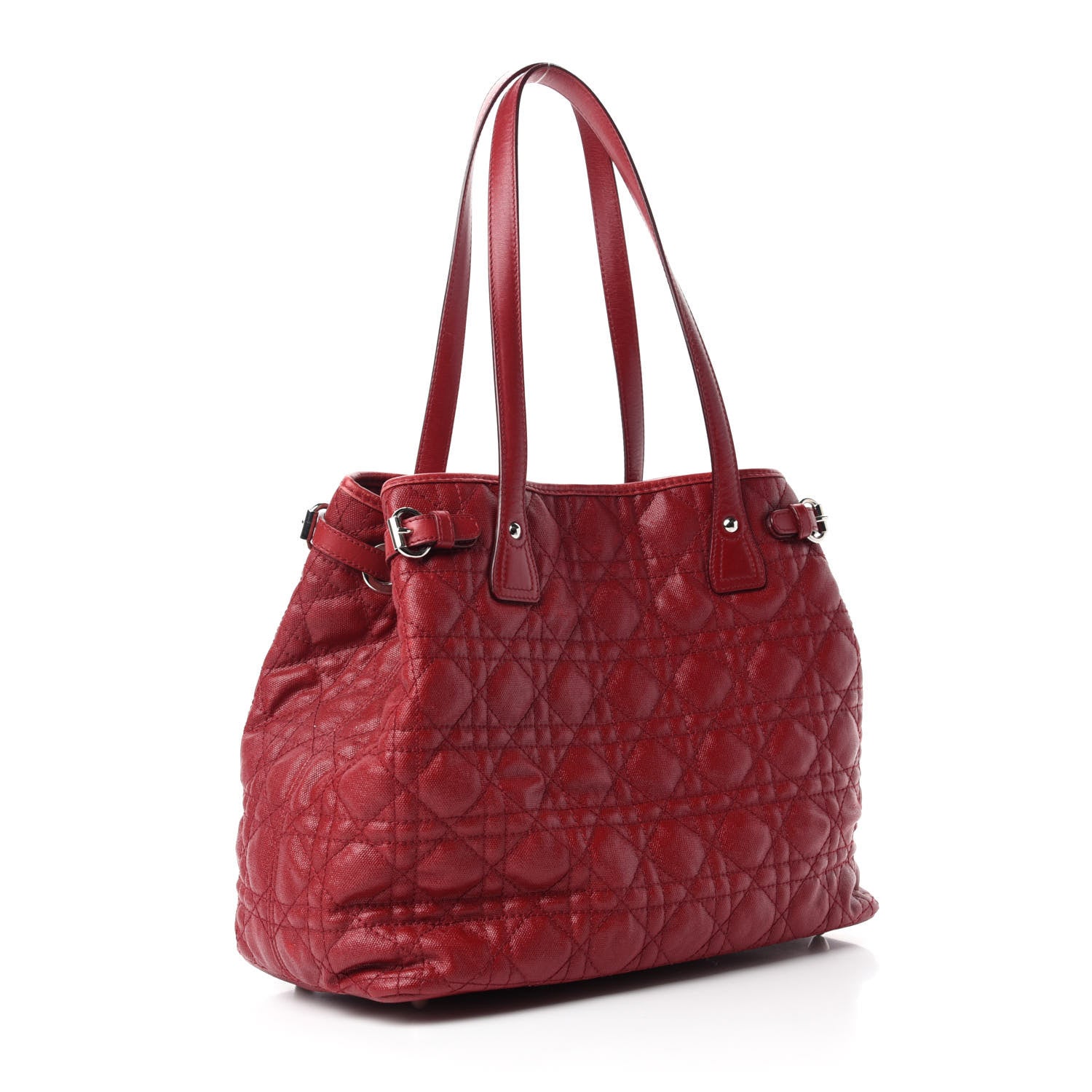 Christian Dior Coated Canvas Cannage Medium Panarea Tote Red 3 of 13