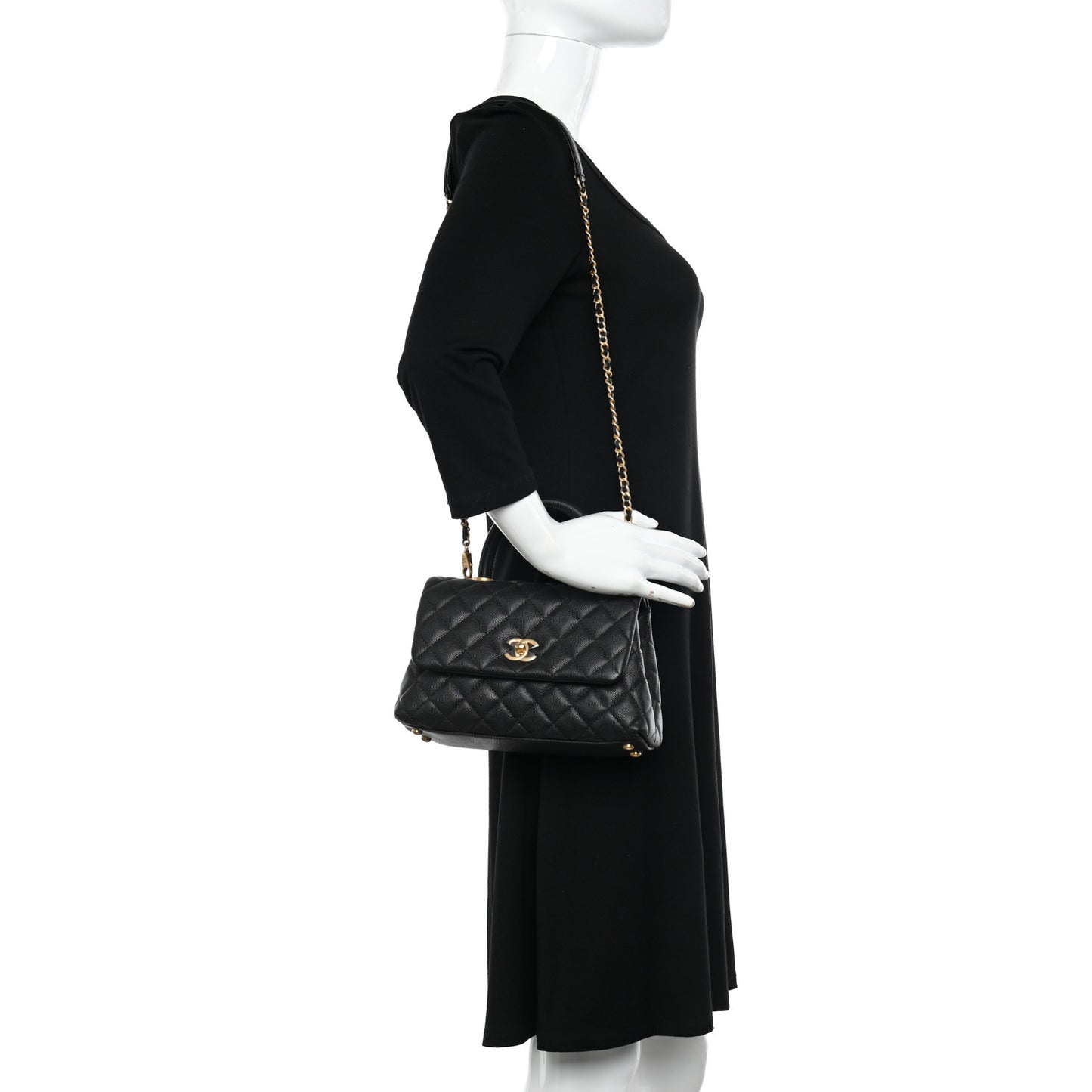 Caviar Quilted Mini Coco Handle Flap Black