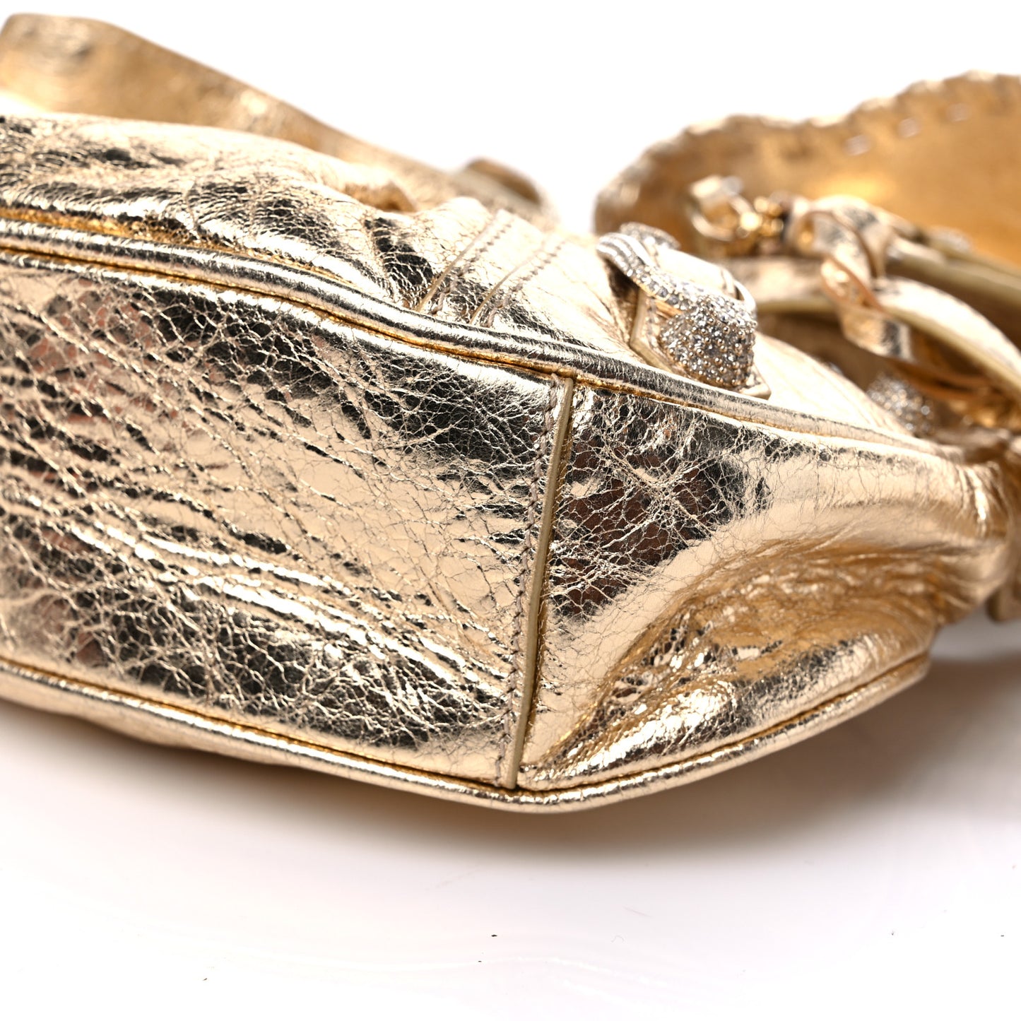 Metallic Agneau Arena Crystal Le Cagole Shoulder Bag XS Light Gold