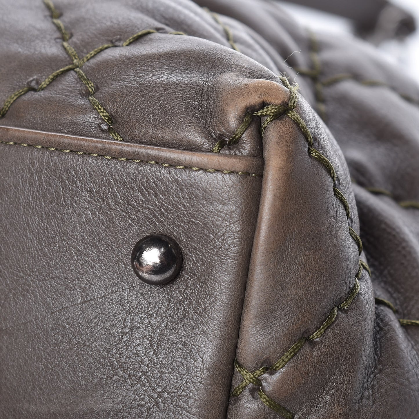 Calfskin Ultimate Stitch Shopping Tote Khaki