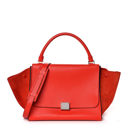 Celine Drummed Calfskin Suede Medium Trapeze Vermillion 1 of 17