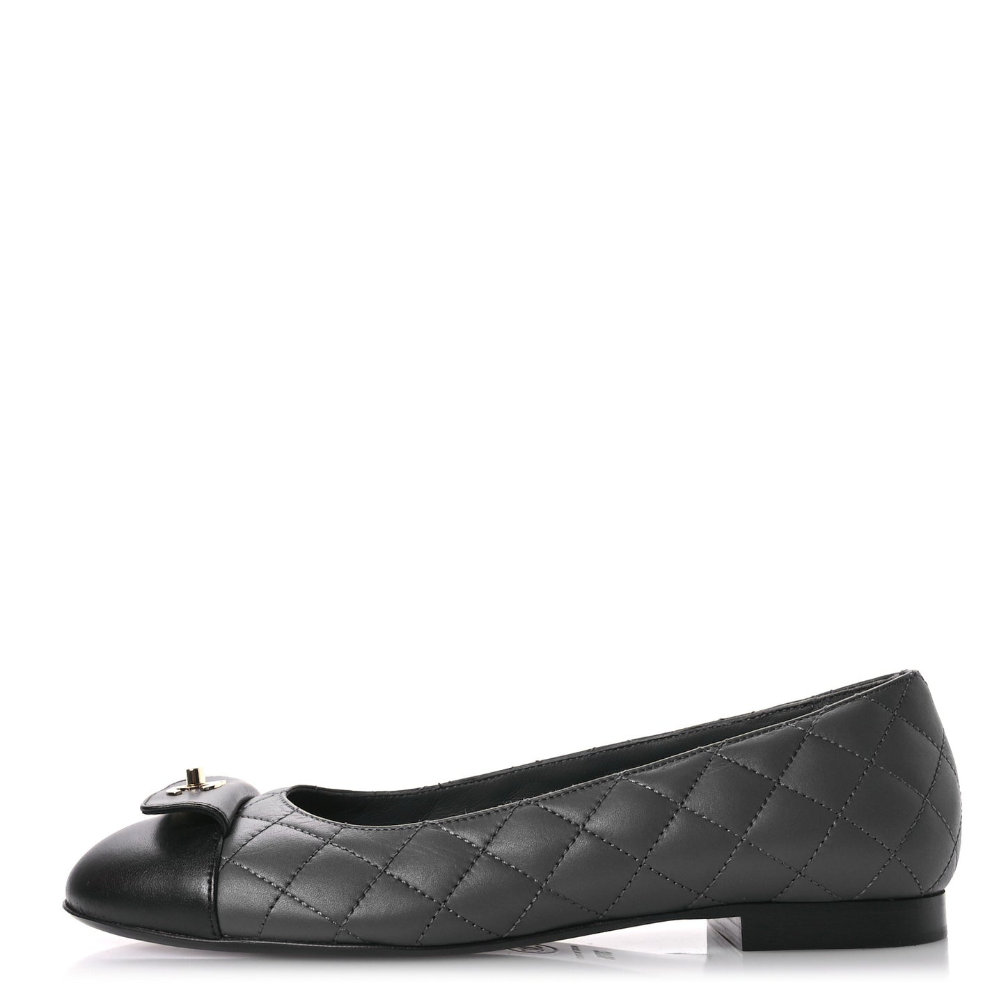 Calfskin Lambskin Quilted CC Ballerina Flats 37.5 Grey Black