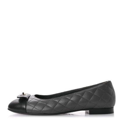 Chanel Calfskin Lambskin Quilted CC Ballerina Flats 37.5 Grey Black 1 of 10