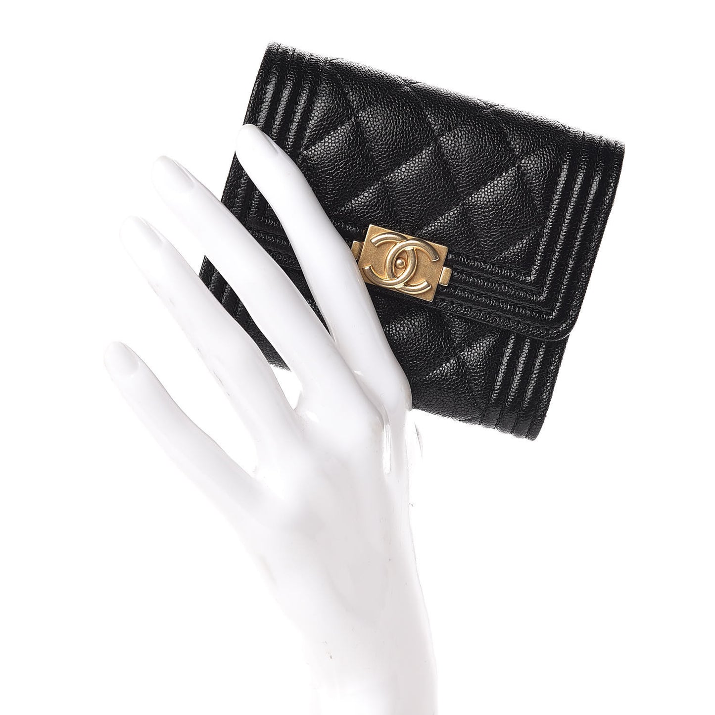 Caviar Quilted Small Boy Flap Wallet Black