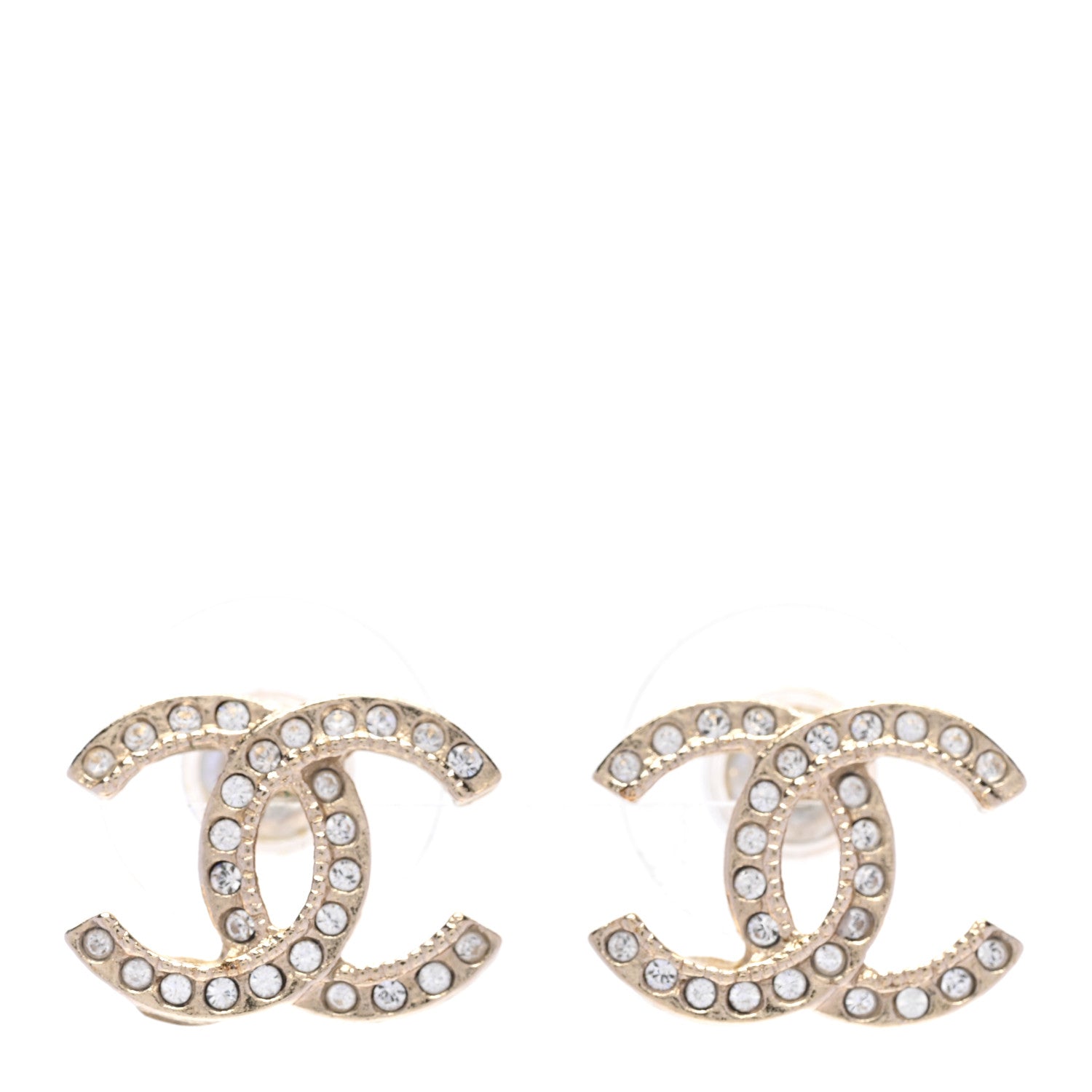 Chanel Crystal Mini Timeless CC Earrings Light Gold 1 of 4