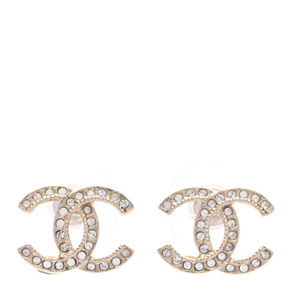 Chanel Crystal Mini Timeless CC Earrings Light Gold 1 of 4