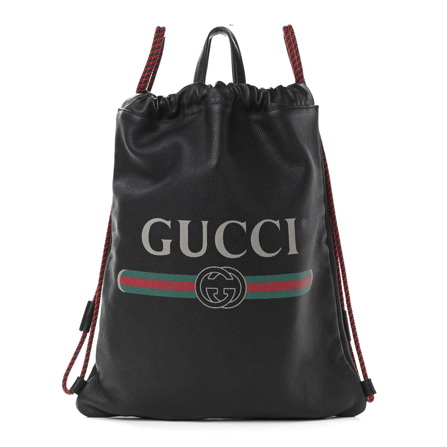 Gucci Calfskin Logo Drawstring Backpack Black 3 of 11