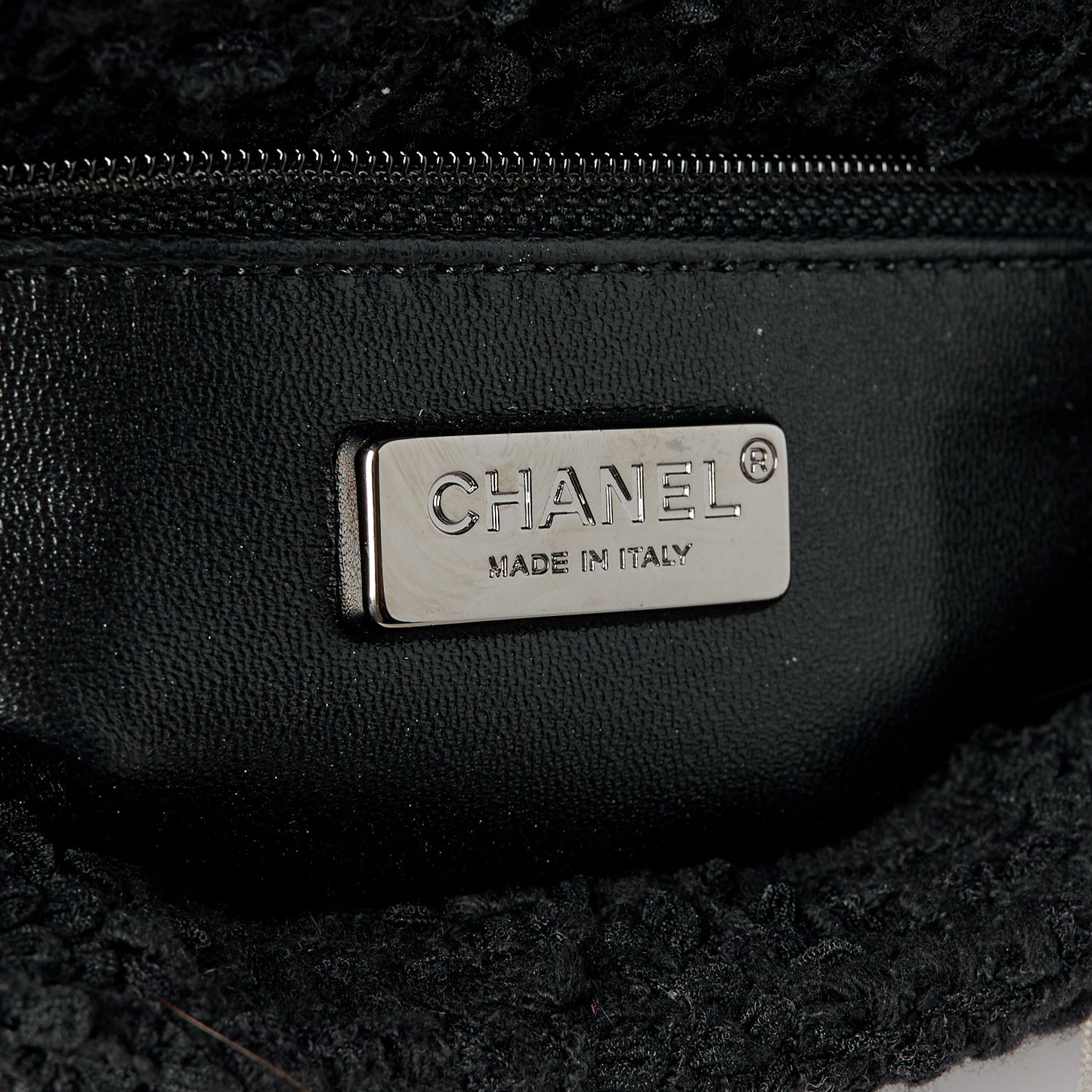 Tweed Quilted Pearl Fringe Quilted Mini Flap Bag Black Silver