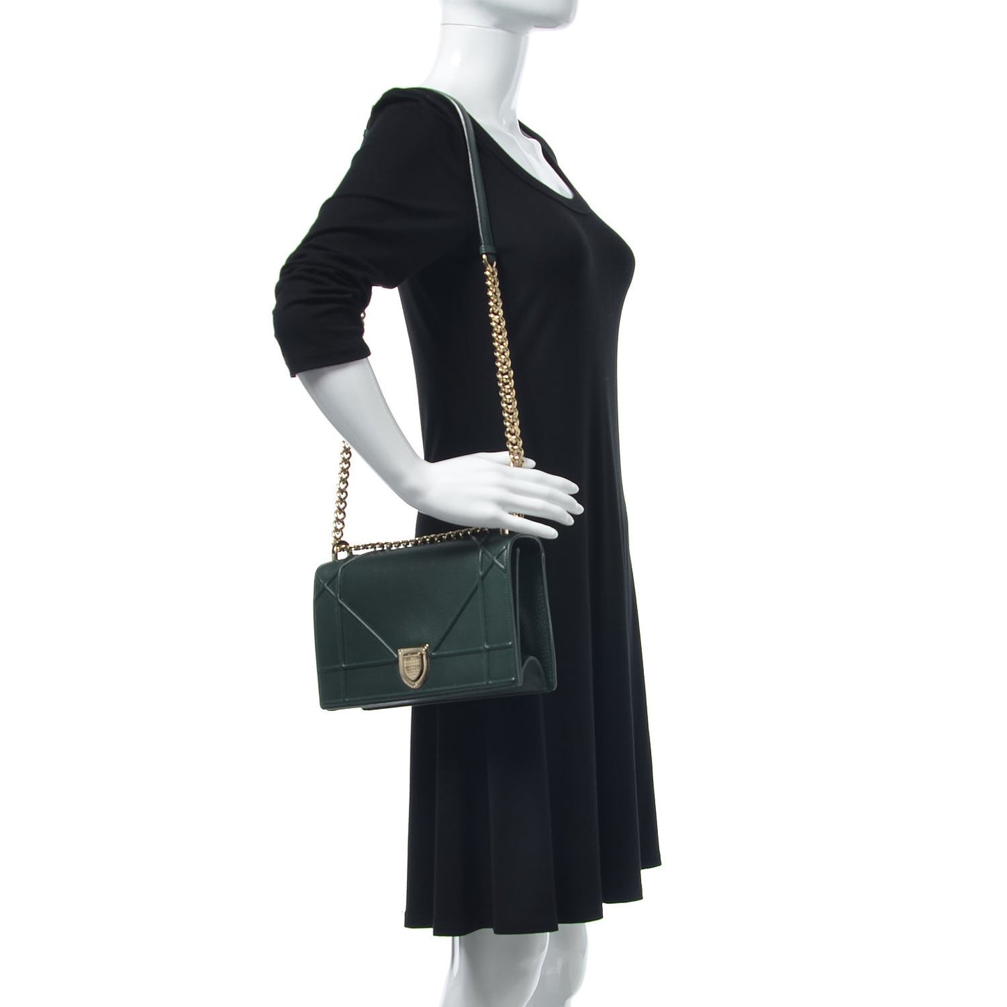 Grained Calfskin Medium Diorama Flap Bag Green