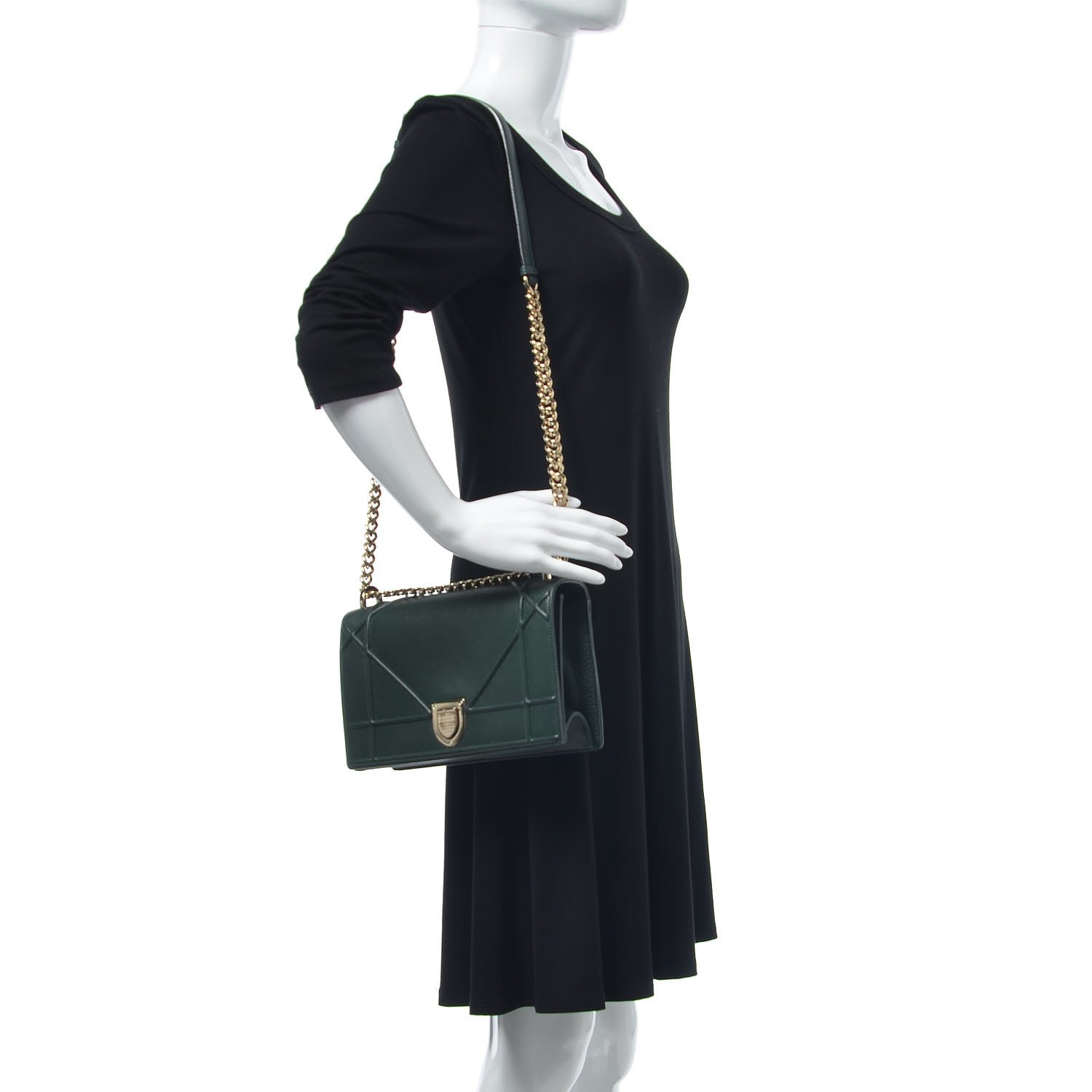 Christian Dior Grained Calfskin Medium Diorama Flap Bag Green 2 of 7