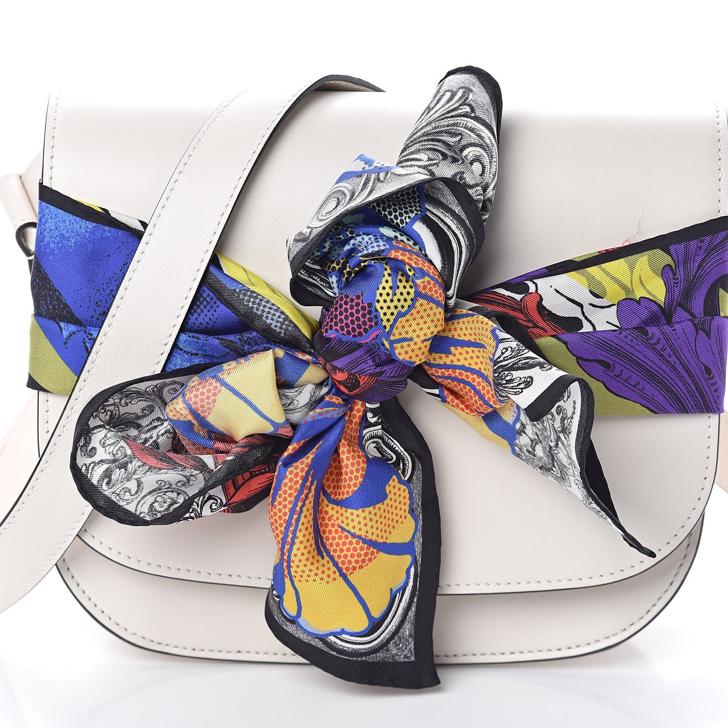 Calfskin Shoulder Bag With Scarf White