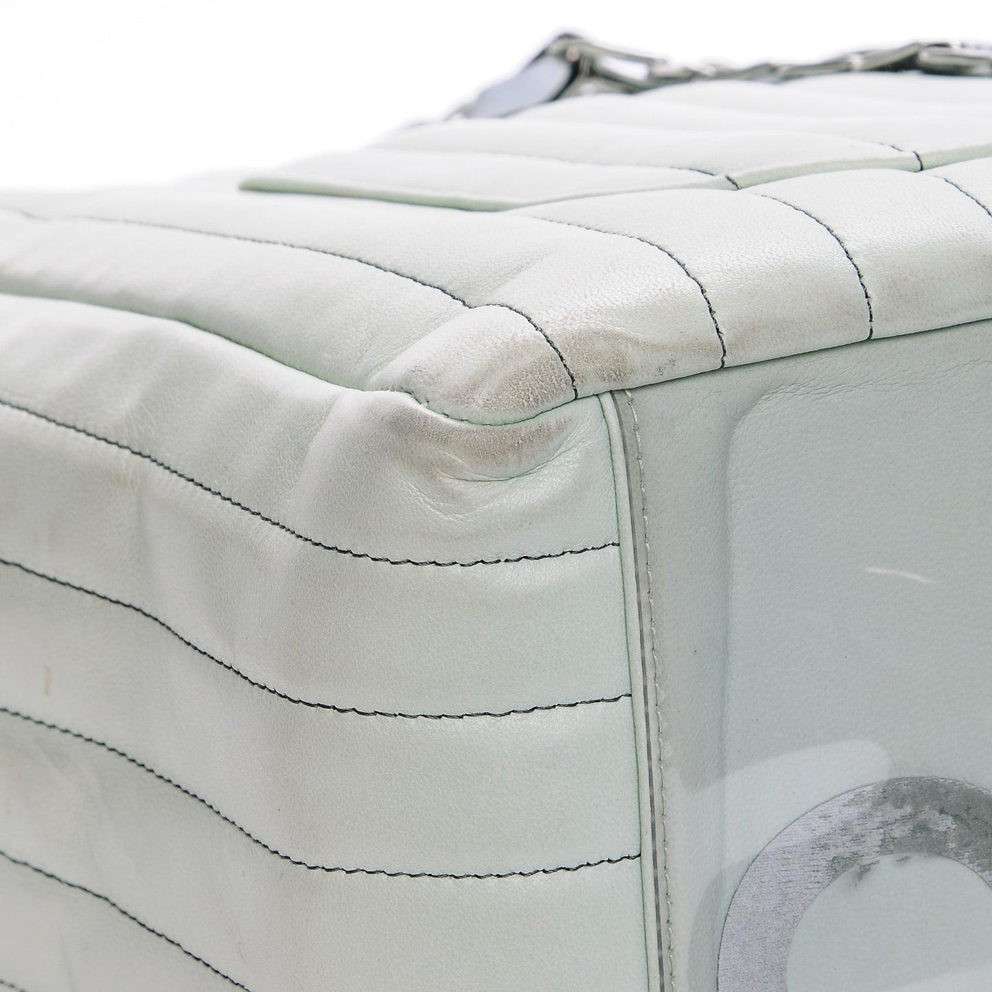 Lambskin Vertical Quilted Large Mademoiselle Tote Light Green