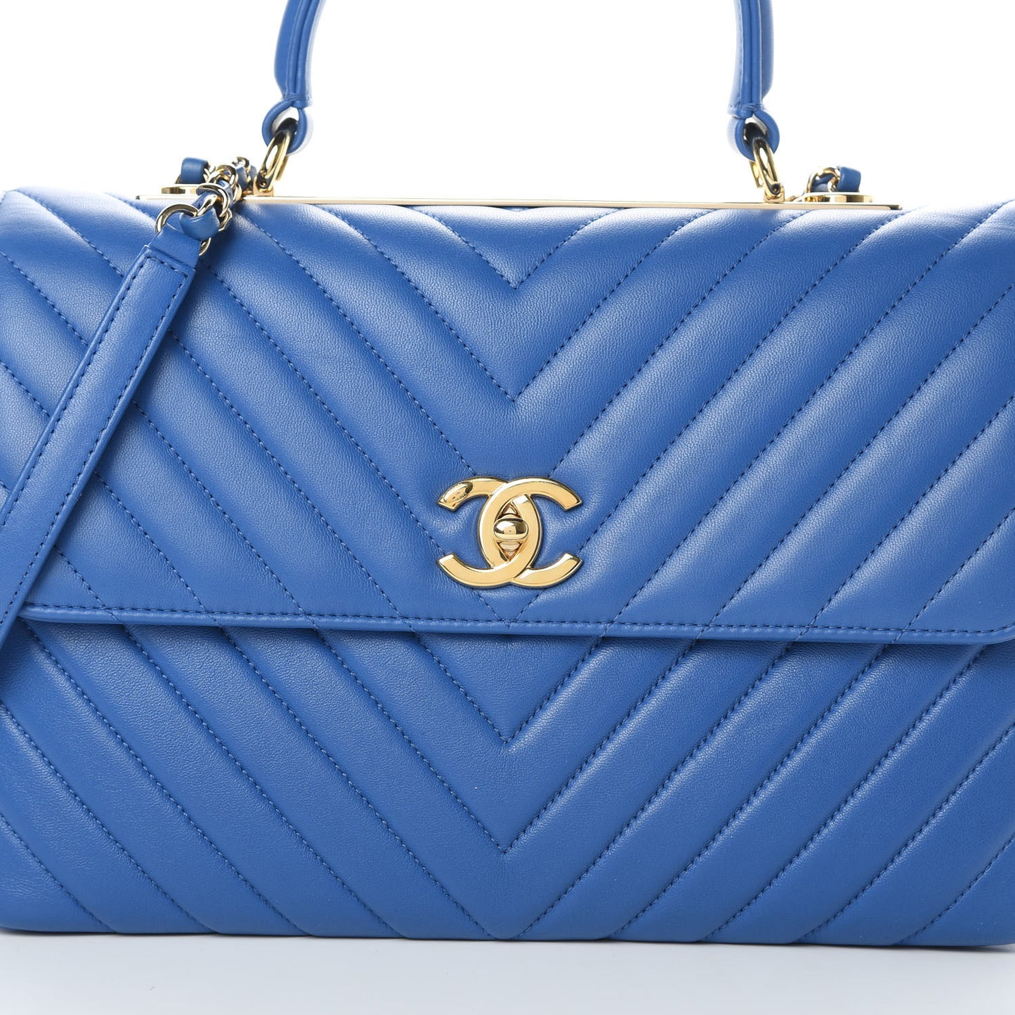 Lambskin Chevron Quilted Medium Trendy CC Dual Handle Flap Bag Blue