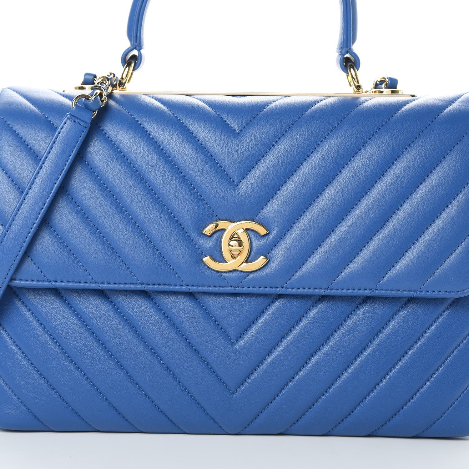Chanel Lambskin Chevron Quilted Medium Trendy CC Dual Handle Flap Bag Blue 8 of 13
