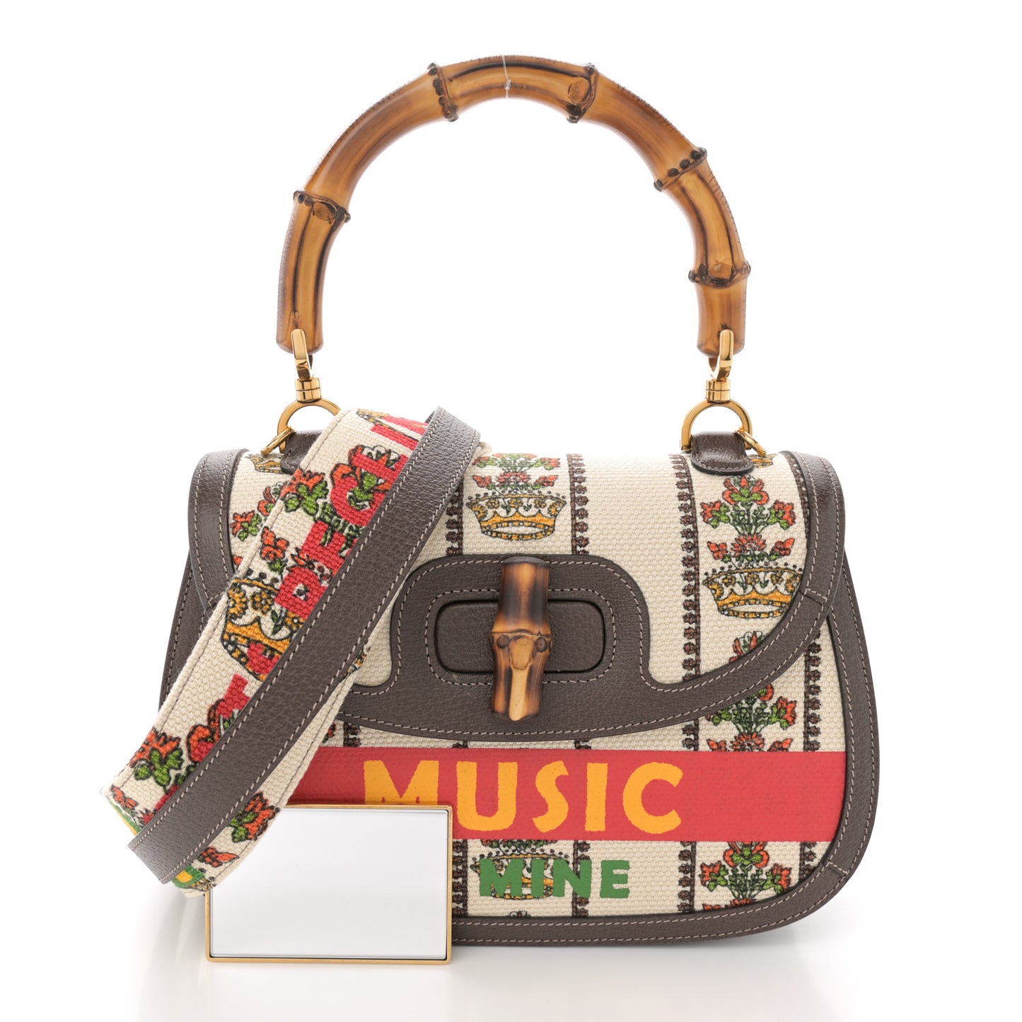 Canvas Calfskin 100 Centennial Music Medium Bamboo 1947 Top Handle Bag Multicolor