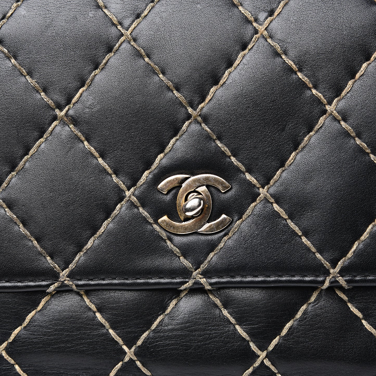 Calfskin Wild Stitch Jumbo Flap Black