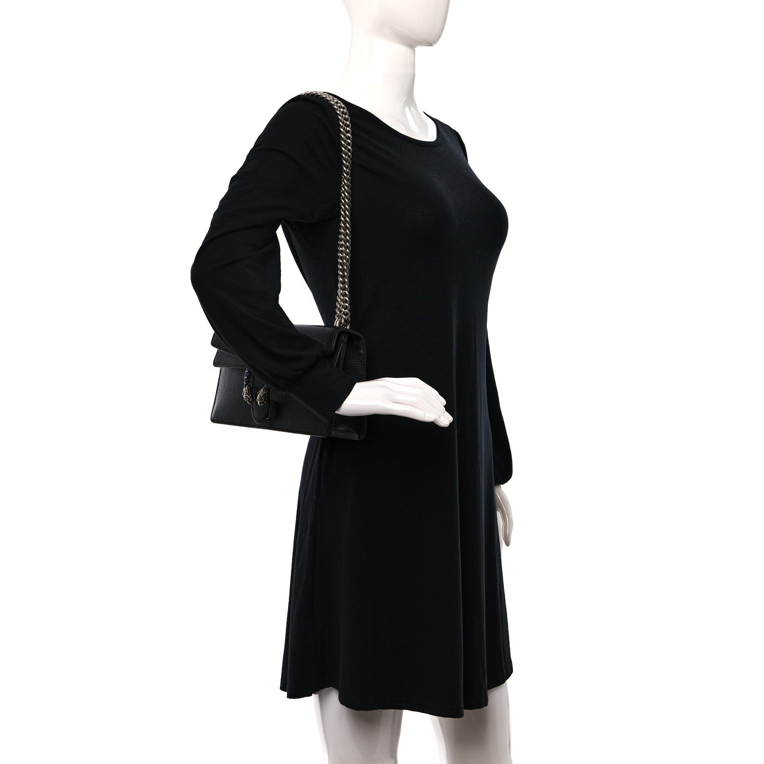 Gucci Dollar Calfskin Enamel Small Dionysus Shoulder Bag Black Electric Blue 2 of 12