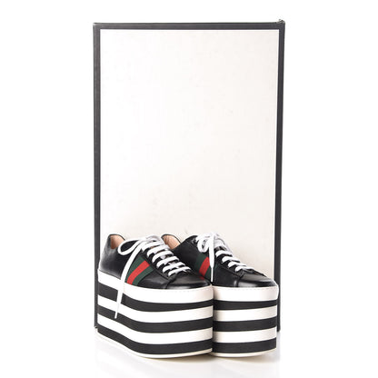 Gucci Malaga Kid Peggy Platform Sneakers 36.5 Black White 8 of 8
