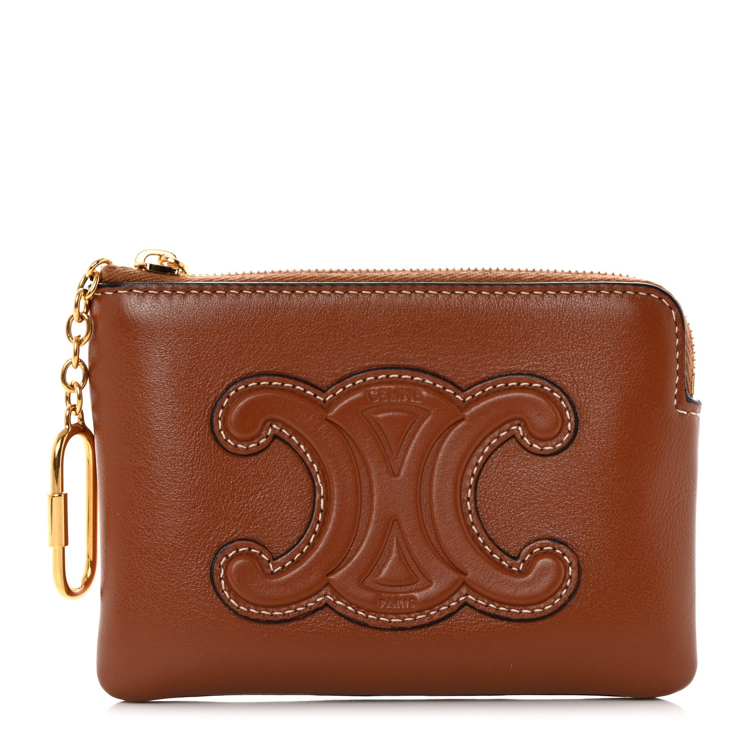Celine Smooth Calfskin Cuir Triomphe Coin and Card Pouch With Hook Tan 1 of 9