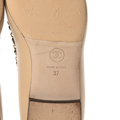 Chanel Lambskin Grosgrain Chain Cap Toe Flats 37 Beige Black 7 of 9