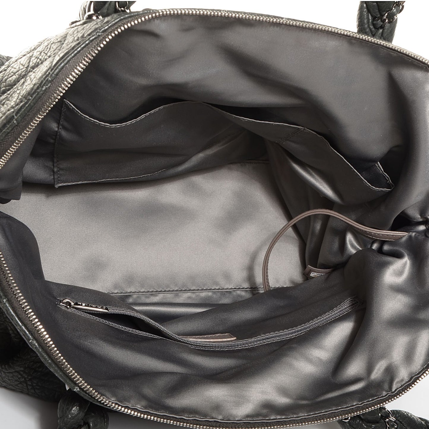 Distressed Lambskin Lady Braid Large Satchel Dark Grey