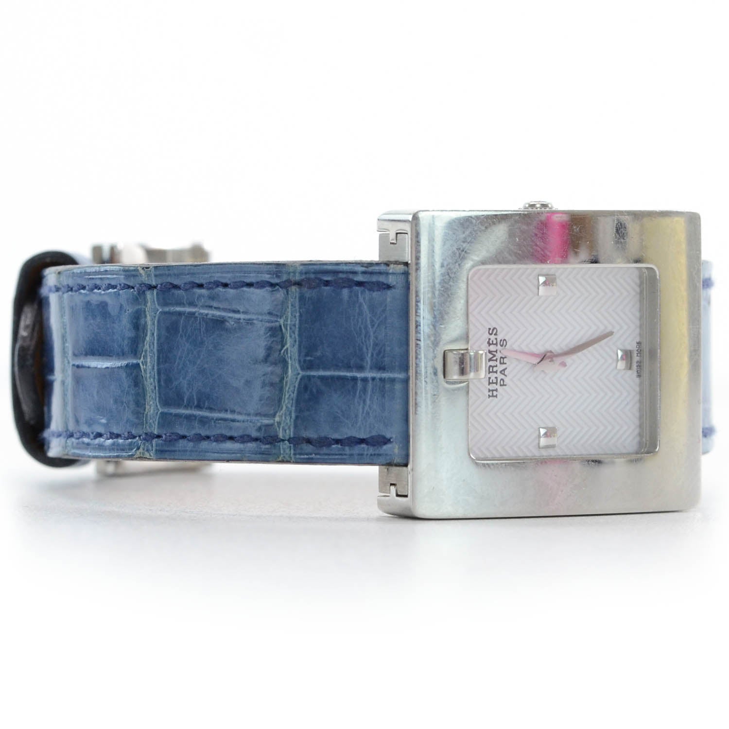 Hermes Stainless Steel Alligator 22mm Belt Quartz Watch Blue Jean 2 of 7