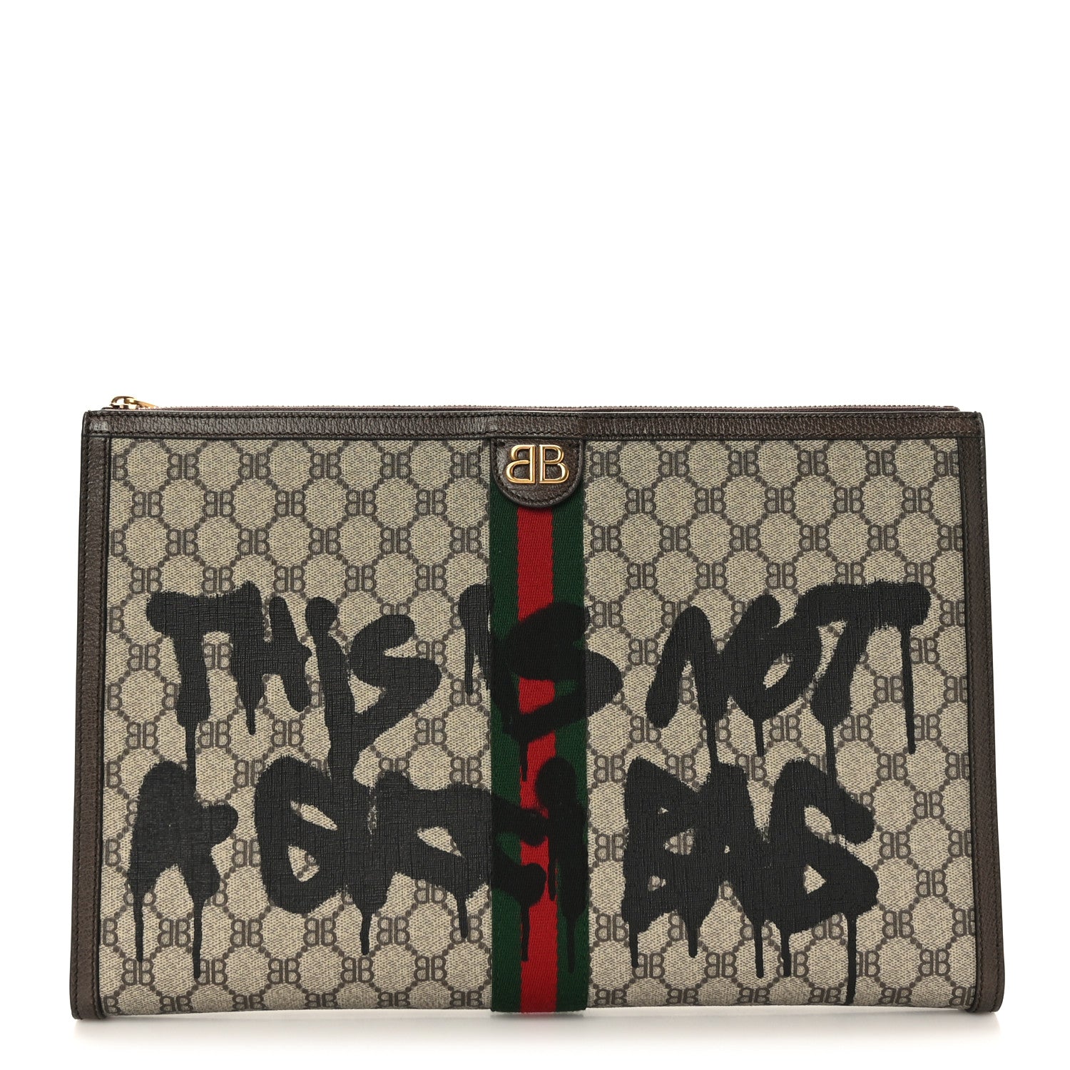 Gucci X BALENCIAGA BB Monogram Web Graffiti Ophidia Laptop Pouch Beige New Acero 1 of 8