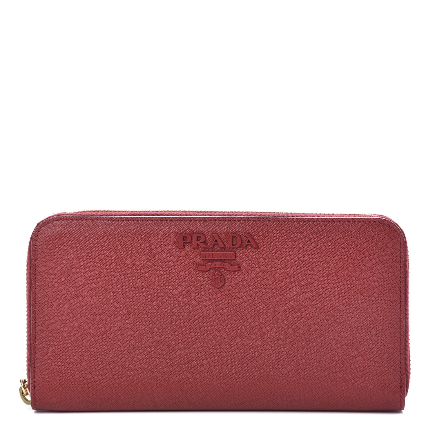 Prada Saffiano Shine Monochrome Zip Around Wallet Fuoco 1 of 8