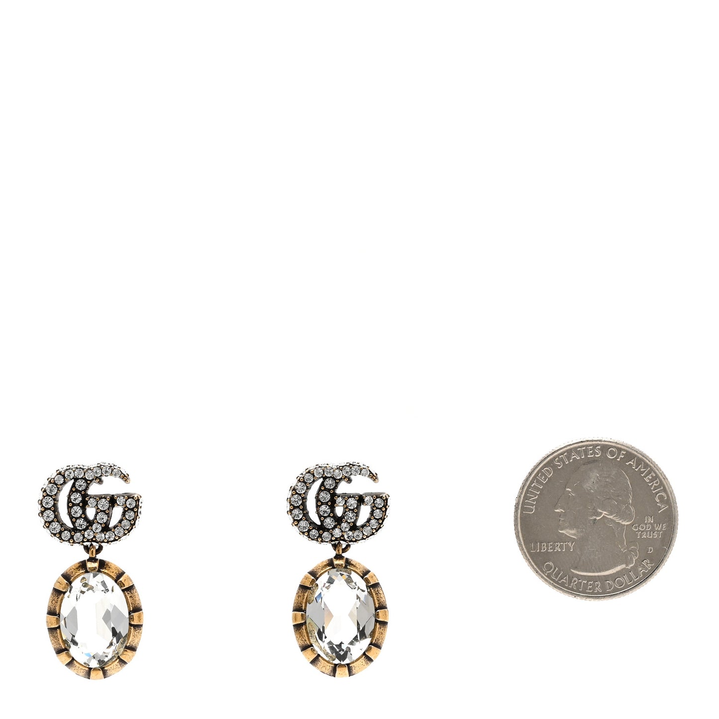 Metal Crystal Double G Drop Earrings Aged Gold