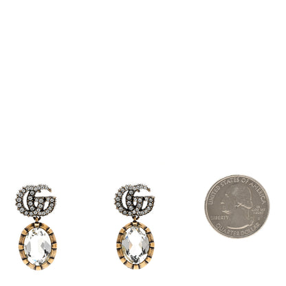 Gucci Metal Crystal Double G Drop Earrings Aged Gold 2 of 5