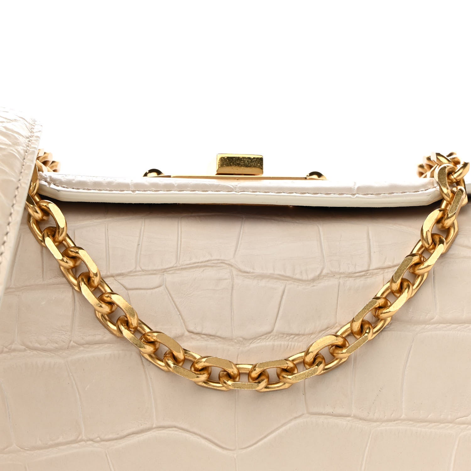 Alexander McQueen Calfskin Crocodile Embossed Box Shoulder Bag 16 Cream 8 of 11