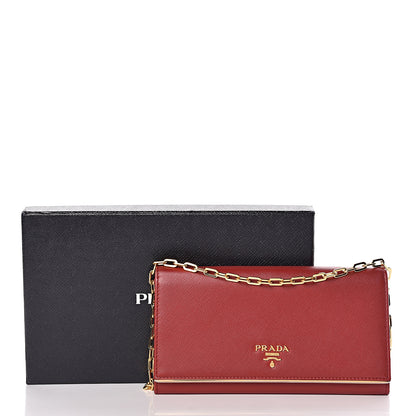 Prada Saffiano Metal Bar Chain Wallet Fuoco 12 of 12