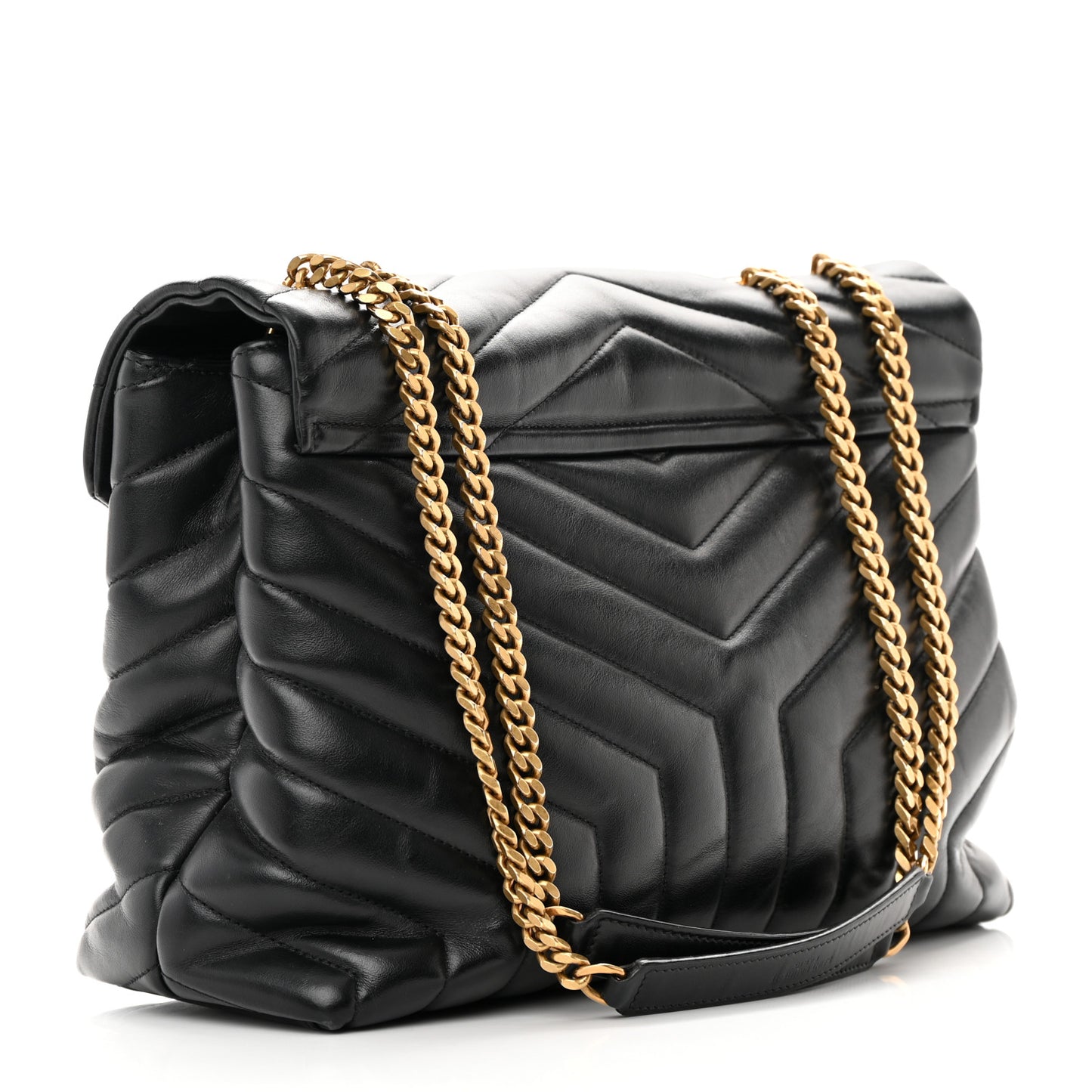 Calfskin Y Quilted Monogram Medium Loulou Chain Satchel Black