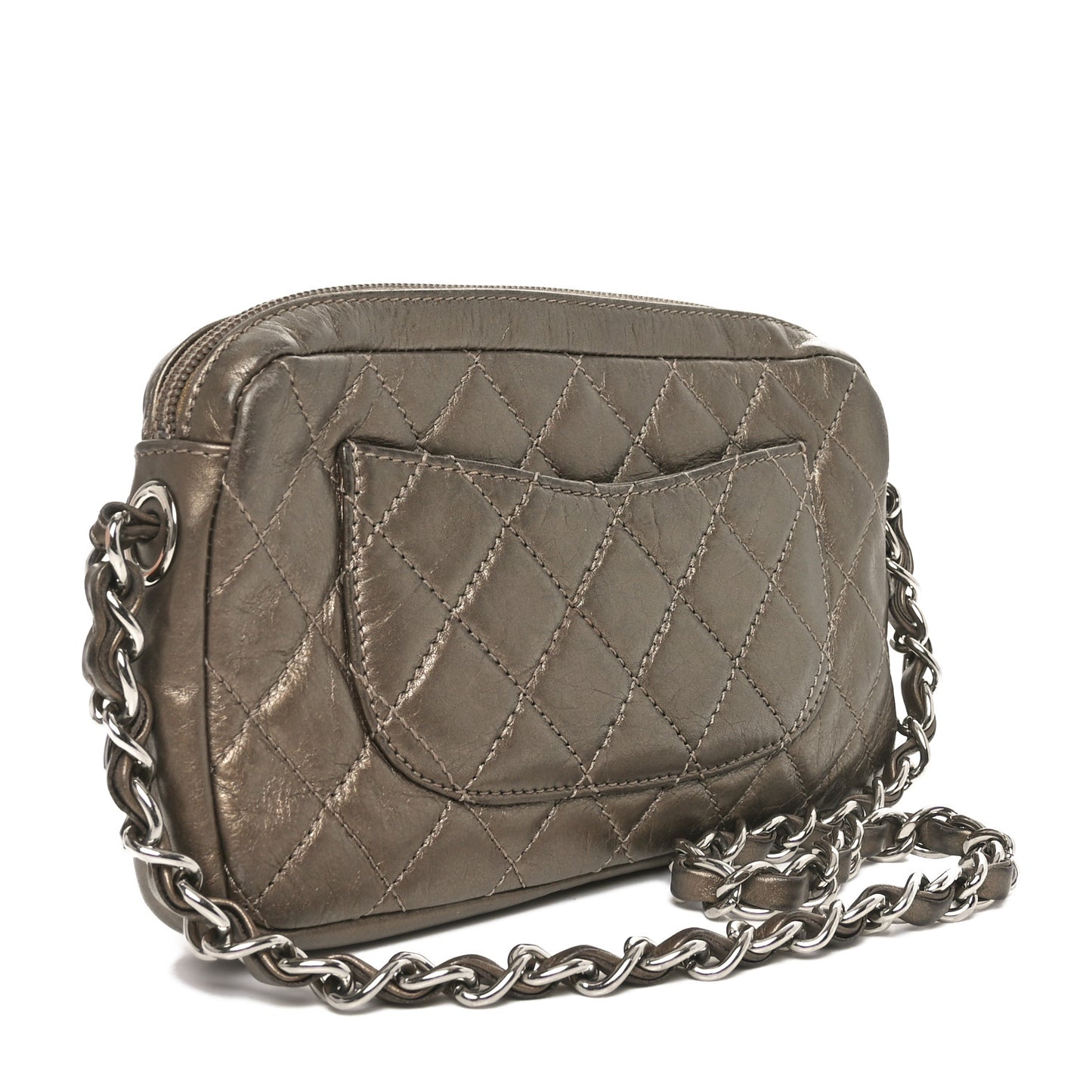 Metallic Aged Calfskin Quilted Cotton Club Pochette Bronze