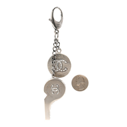 Chanel Crystal Baguette CC Whistle Key Chain Silver 2 of 4