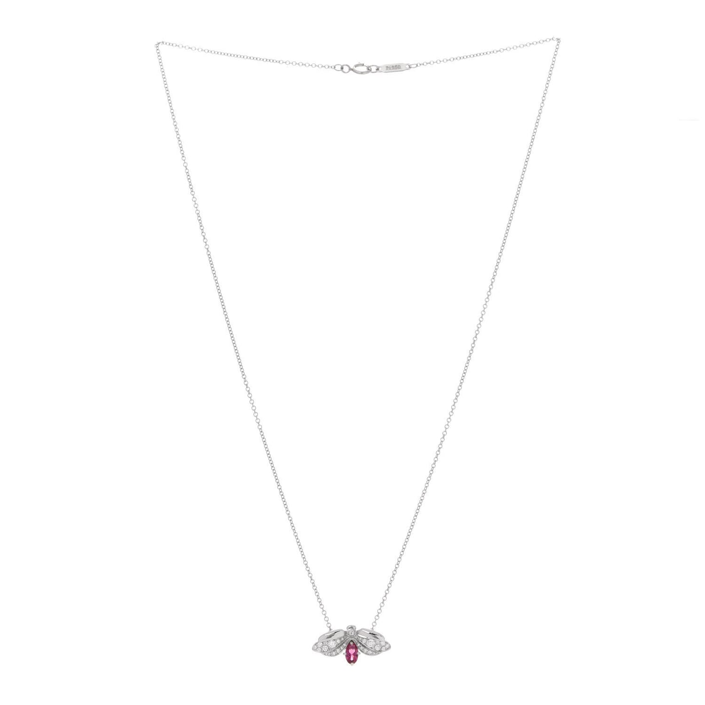 Platinum Diamond Pink Tourmaline Paper Flowers Firefly Pendant Necklace