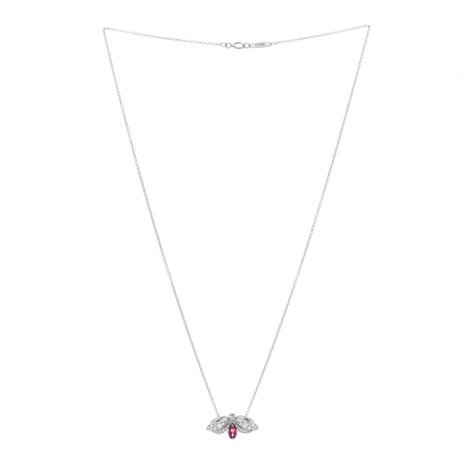 Tiffany Platinum Diamond Pink Tourmaline Paper Flowers Firefly Pendant Necklace 3 of 7