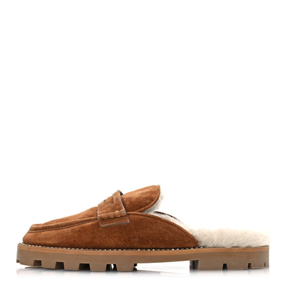 Jimmy Choo Suede Shearling Ronnie Flat Mules 38 Tan Natural 1 of 12