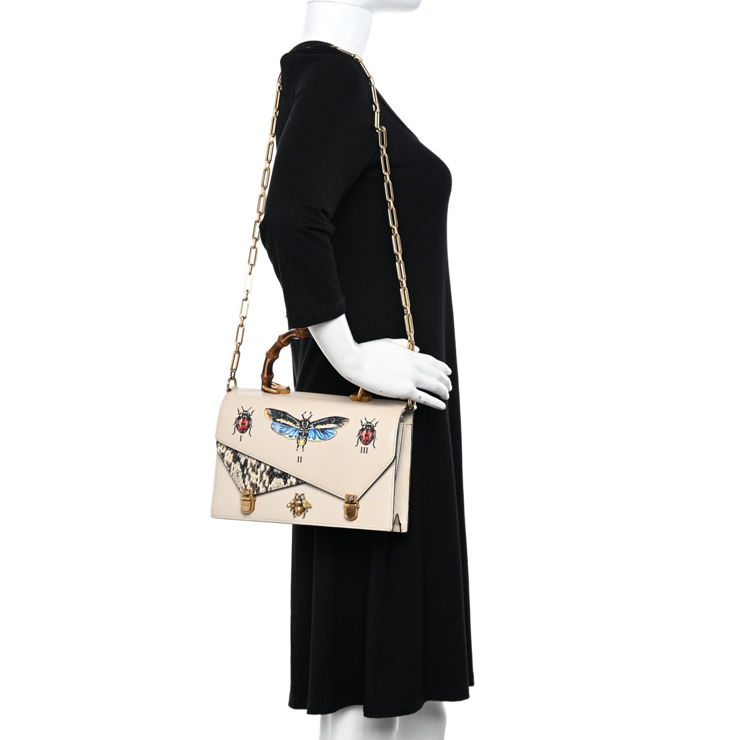 Calfskin Snakeskin Studded Small Ottilia Top Handle Bag White