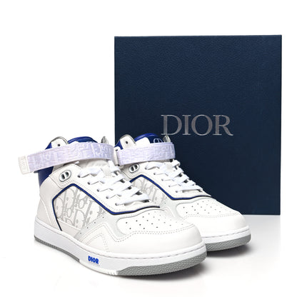 Christian Dior Smooth Calfskin Oblique Galaxy Perforated Mens B27 Mid Top Sneakers 41 White Blue 9 of 9