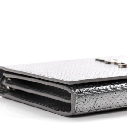 Saint Laurent Metallic Calfskin Python Embossed Monogram Chain Wallet Silver 9 of 17
