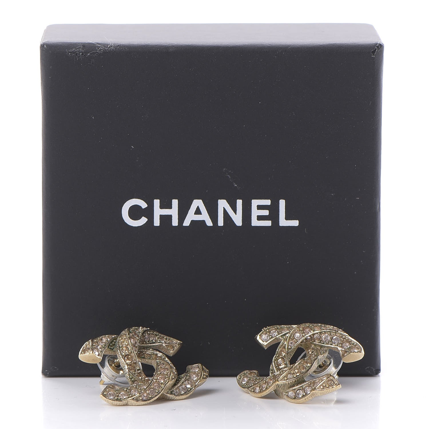 Chanel Crystal Twisted CC Earrings Light Gold Pale Pink 7 of 7