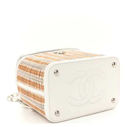 Chanel Glazed Calfskin Raffia Vanity Case Bag White Beige 4 of 12